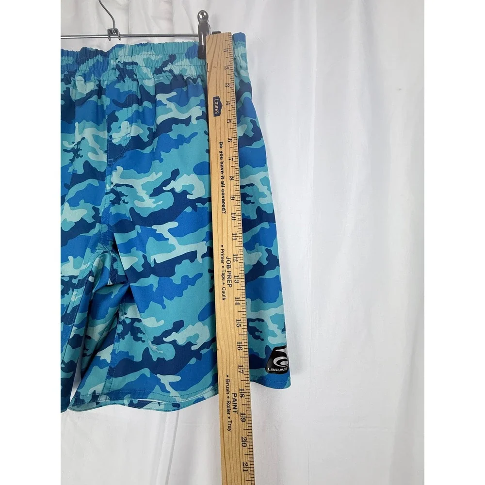 Laguna Men's Blue Camouflage Swim Trunks Size Medium Elastic‎ Waist Cargo Pocket